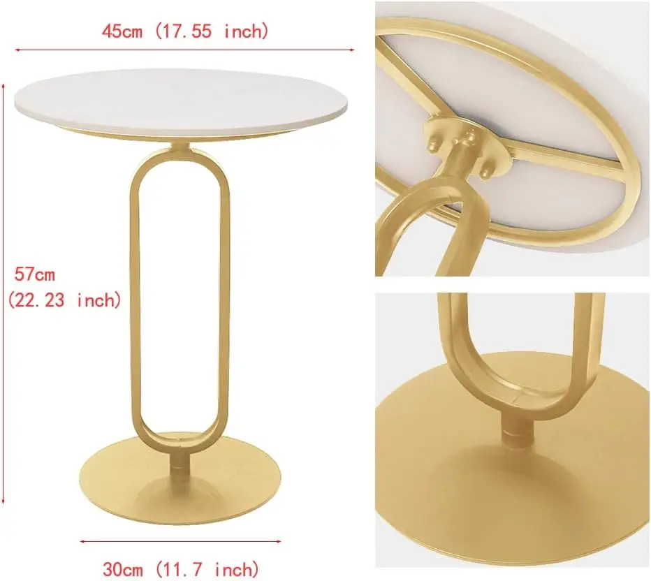Side Table With Marble Top Metal Pub Bar Round Table Modern Sofa Side End Table Coffee Tray Side Desk For Couch Living Room