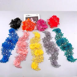 11colors New Design Handmade 3d Flower Sew On Applique Embroidery Rhinestone Flower Patch For Wedding Dress