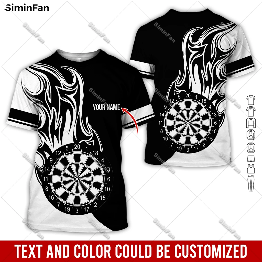 Custom Name Dart Board Flame Colorful T-shirt 3D All Over Printed Mens Tshirt Male Summer Round Neck Tee Unisex Shirt Female Top