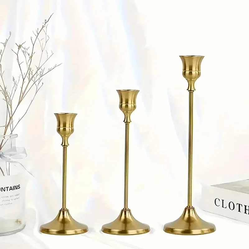 3-12PCS Vintage Elegant Style Metal Candlestick Holders Copper Color Tabletop Candle Holder Suitable for Wedding Anniversary ZYF view 4