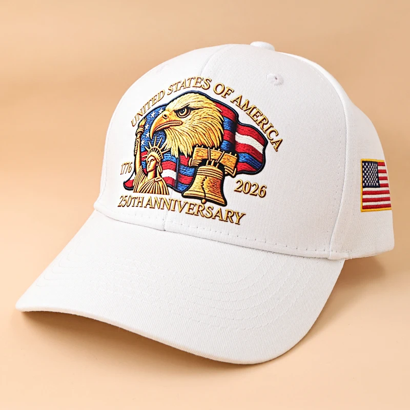 Boné com Estampa de Águia do 250º Aniversário dos EUA, Unissex, Ajustável, em Algodão Lavado, Boné Trucker, Boné de Beisebol com Viseira para Atividades ao Ar Livre