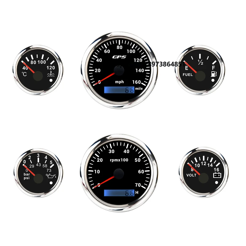 

2022 Hot Selling Water Temp, Fuel Level, GPS Speedometer, Oil Pressure, Voltage Gauge Tachometer Auto Meter Set