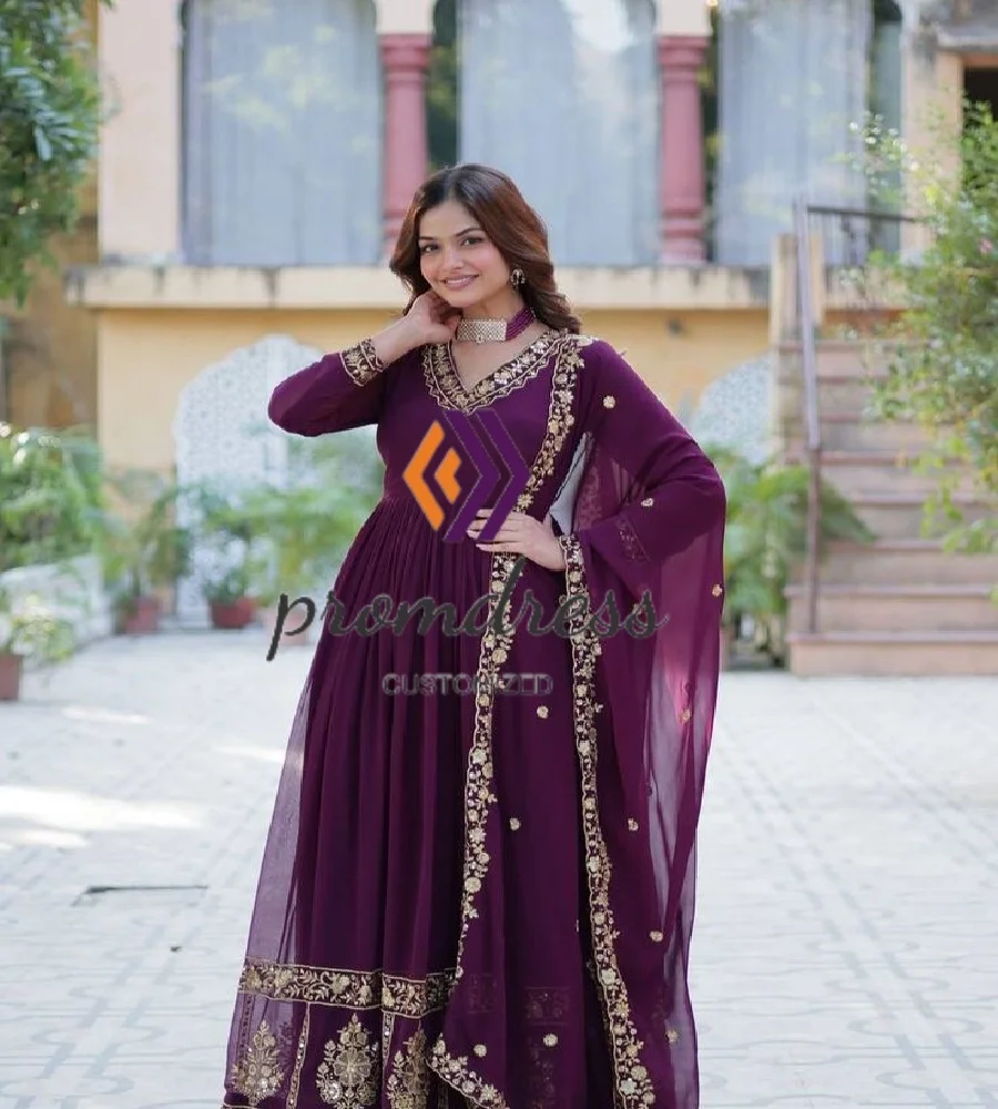 Vestido de noche Retro Paskistani de Oriente Medio con Dupata elegante vestido de fiesta Maxi de encaje con cuello en V fiesta de Henna árabe de Dubai personalizado