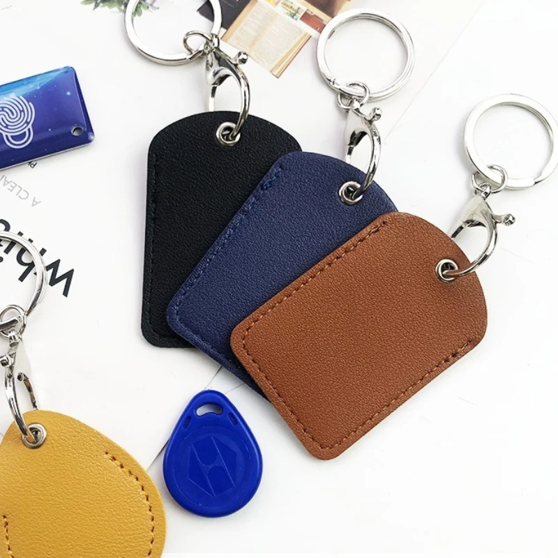 1PCS PU Leather Mini Card Holder Keychain Key Ring Door Lock Access Tags ID Card Case Keychain Access Card Bag Key Tag Ring