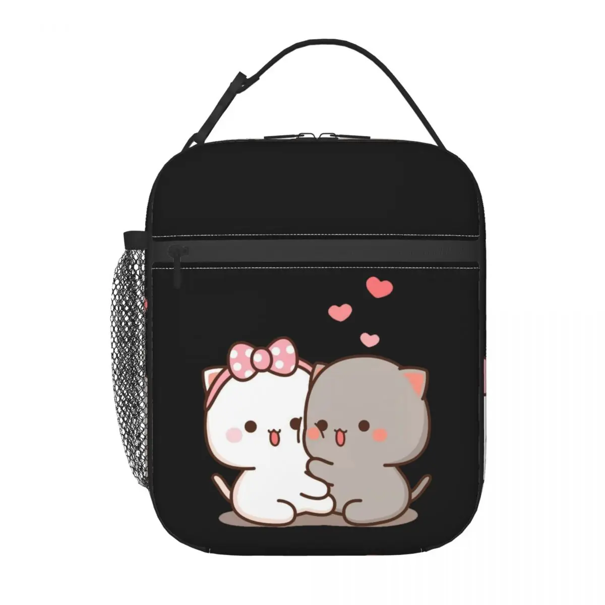 Custom Peach And Goma Insulated Lunch Tote Bag for Women Cartoon Couple Mochi Cat Resuable Cooler Thermal Bento Box School