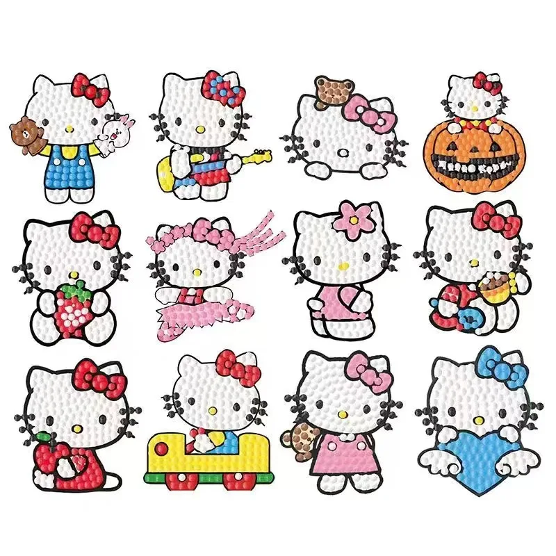 Pegatinas de pintura de diamantes Kawaii Sanrio Hello Kitty, calcomanías de dibujos animados para niños y niñas, calcomanía de diamantes Kuromi DIY,