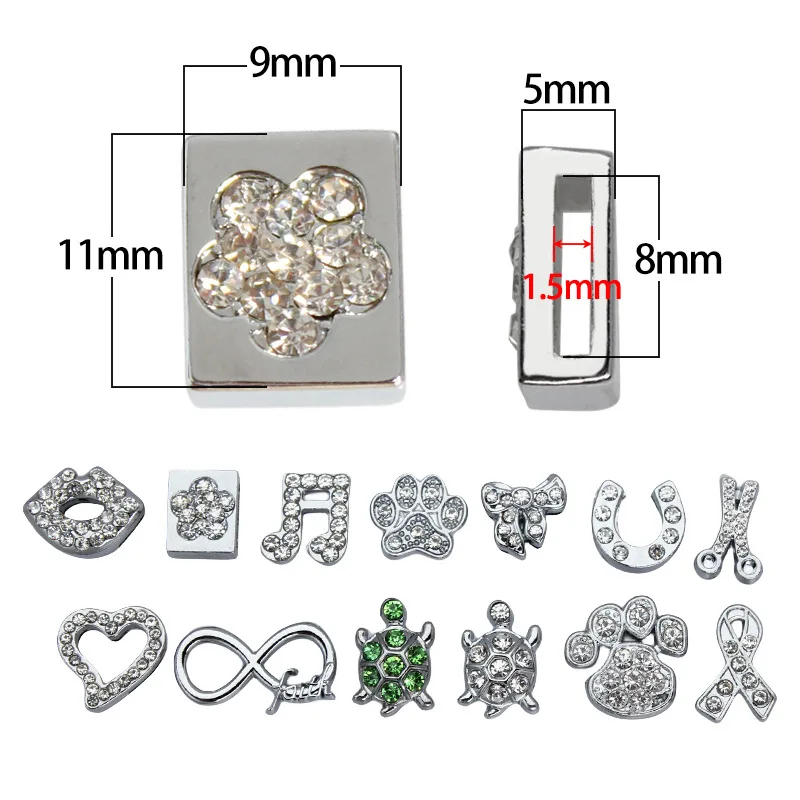 10pc/lot 8MM DIY Dog Flower star Slide Charm Fit For 8mm Leather Bracelet Straps Necklace Fashion Jewelrys Making