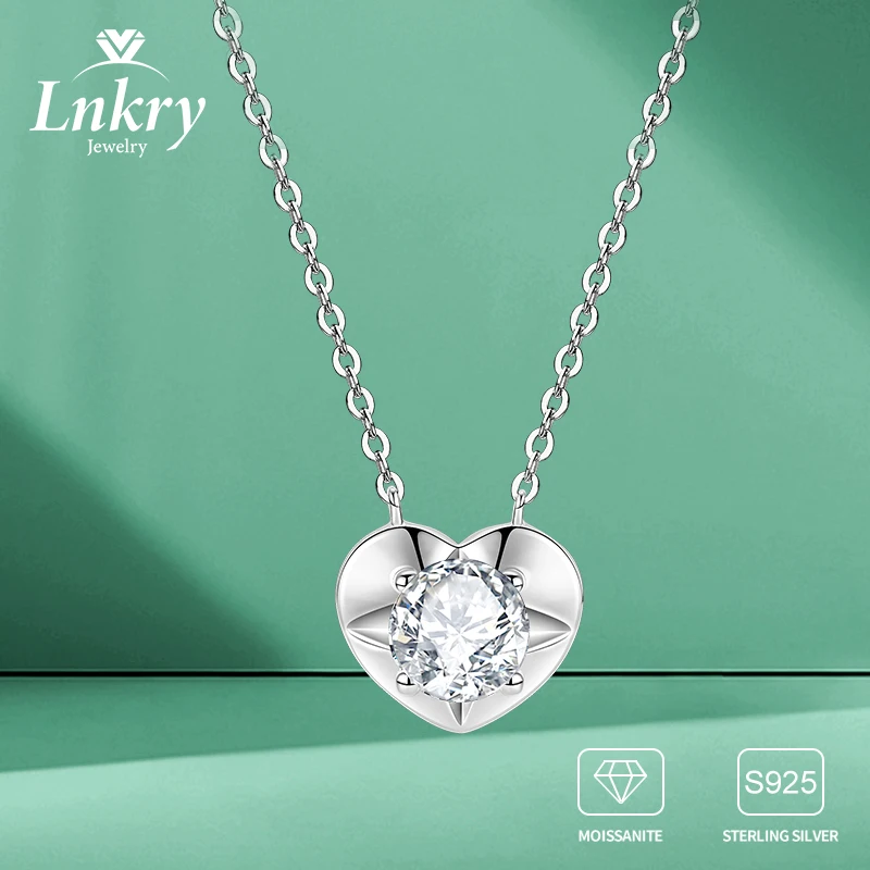 

Lnkry Certified 6.5MM Single Moissanite Necklace 925 Sterling Silver Heart Pendant Necklaces for Women Wedding Jewelry Gift