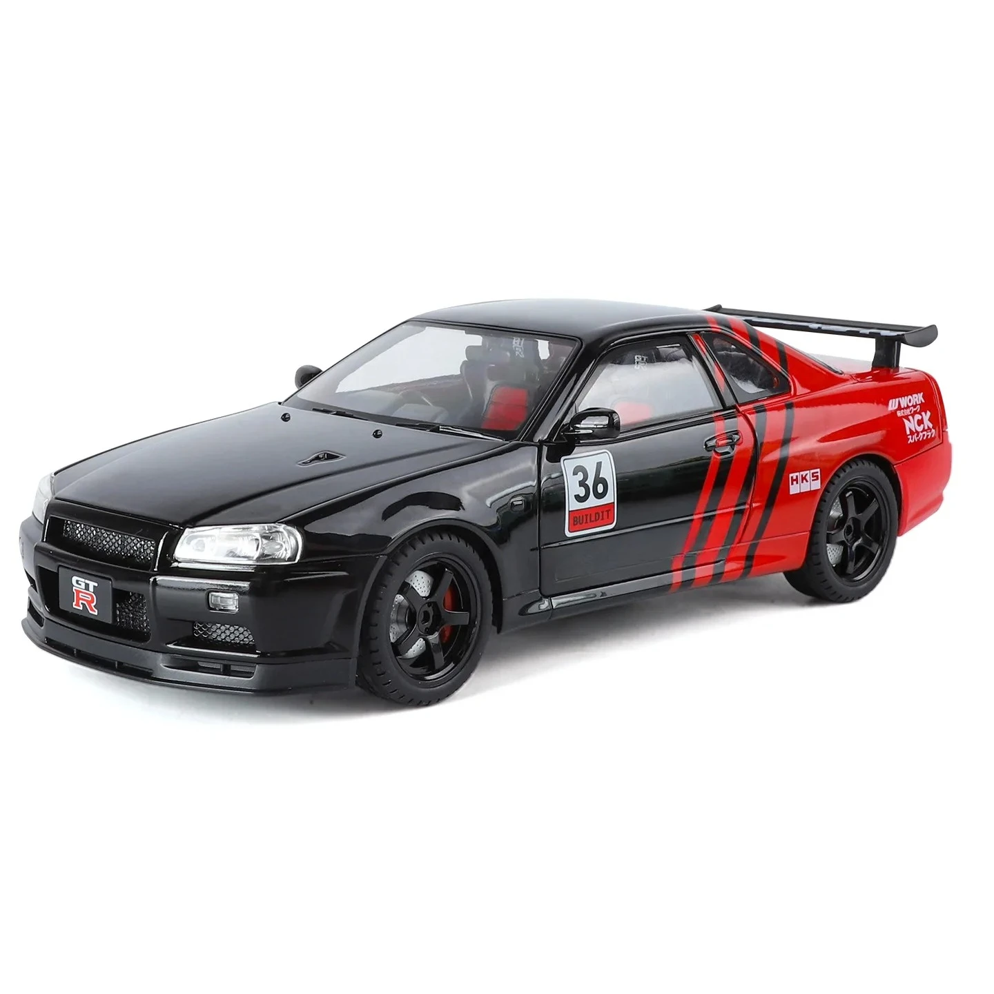 1:18 스카이라인 GTR 스포츠카 합금 자동차 모델 소리와 빛 풀백 어린이 장난감 수집품 생일 선물