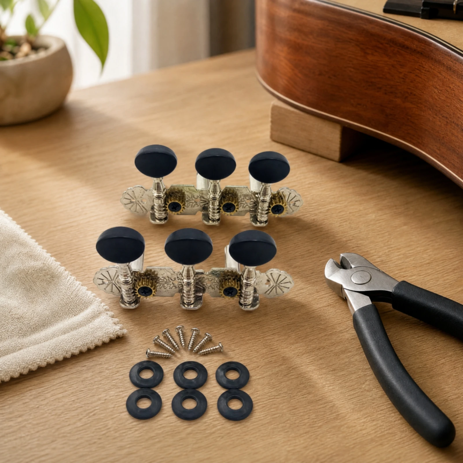 Guitar Tuning Machine with Engraved Mounting Plates Sturdy Six-String Guitar Tuning Machine Vintage-Inspired Long-Lasting