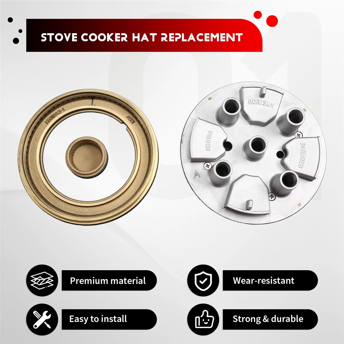 

Stove Cooker Hat Replacement Set, Oven Gas Hob Burner Crown