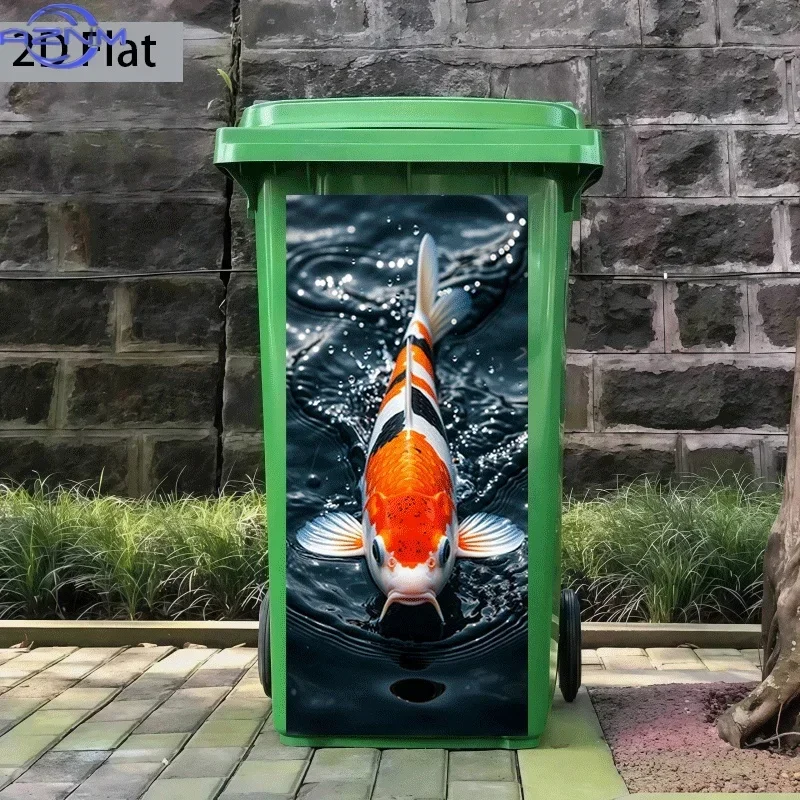2D 1PCPrinting Trash Can Sticker ×cm Koi Fish Leaping Over Water Themed Design Self-Adhesive Wall Decal Wallpaper for Kitchen