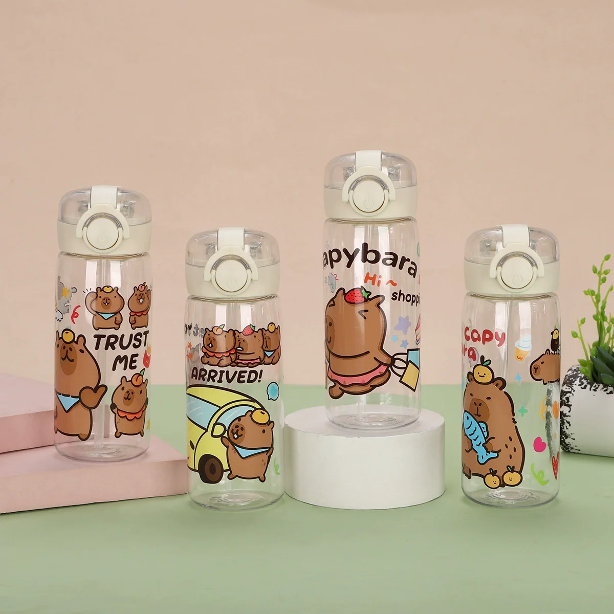 Cute Capibara Cup with Straw Kawaii Capybara Water Bottle Kids School Plastics Mugs Children Summer Outdoor Sport Flasks Gift