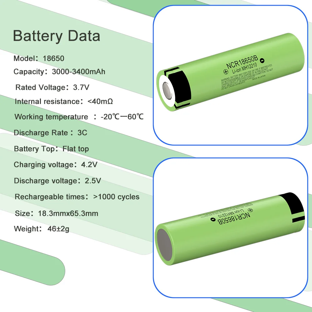 18650 Battery NCR18650B 3400mAh 3.7V Li-Ion High Current Rechargeable Power Cell