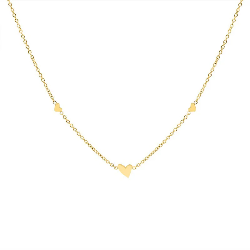 Minimalist Stylish Tiny Hearts Cute Stacked Choker Necklace Stainless Steel Gold Plated Chain Ladies Women Fashion Delicate Gift