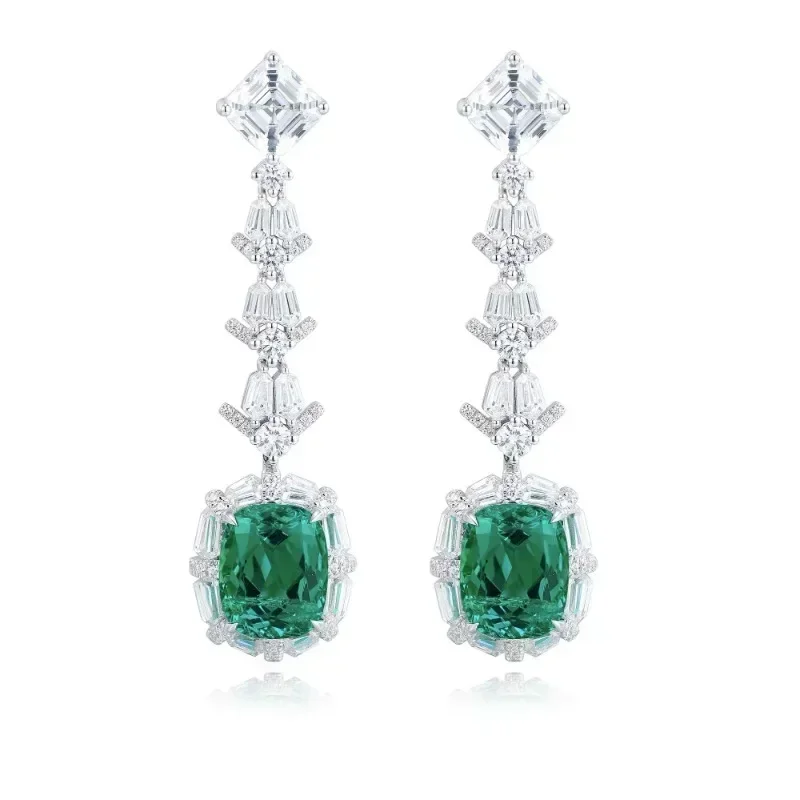 

RUIFNew Fashion 925 Silver Lab Grown Emerald Simulated Diamond Zirconia Earrings for Girls