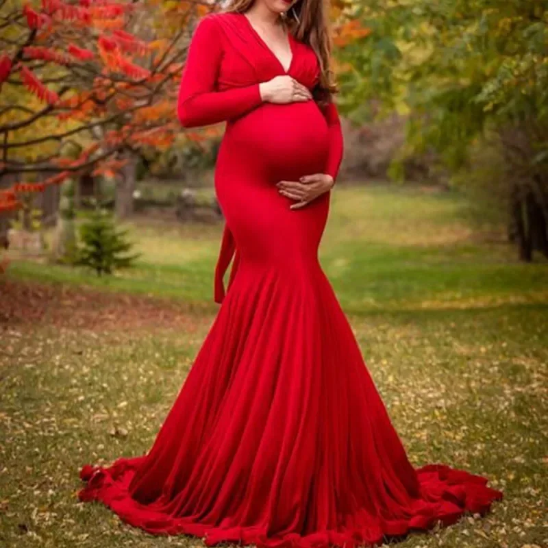 

Maternity Maxi Gowns Dresses for Photo Shoot Elegant V Neck Pregnant Long Party Dress Pregnancy Baby Shower Photography Dresses