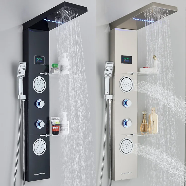 

Hot Sell Bathroom Wall Mounted Stainless Steel Waterfall Shower column LED Shower Panels