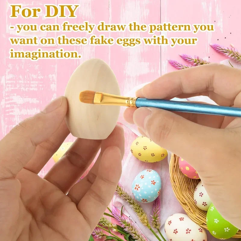 12/24pcs Unfinished Wooden Eggs, Smooth Solid Wood Faux Eggs for DIY Craft, Easter Decor, Painting, Staining, Baby Shower