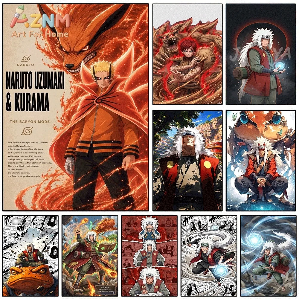 Lienzo Decorativo de Anime Naruto, Impresión de Manga de Naruto Uzumaki, Kurama, Gaara, Jiraiya, Pintura en Lienzo Sin Marco para Dormitorio y Sala de Estar