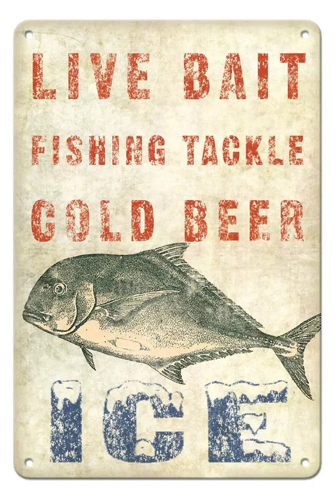 Hawaii Bait Stand Sign - Fishing Tackle Cold Beer Ice - Vintage Advertising Poster by Wade Koniakowsky - 8 x 12 inch Vintage Met