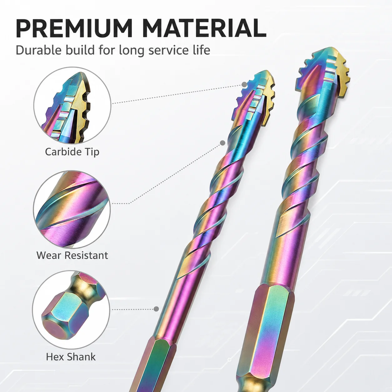 5Pcs Masonry Drill Bit Set, Hex Shank Drill Bits for Tile Brick Concrete Wood, 5/6/8/10/12mm Multi-Purpose Drilling Tool