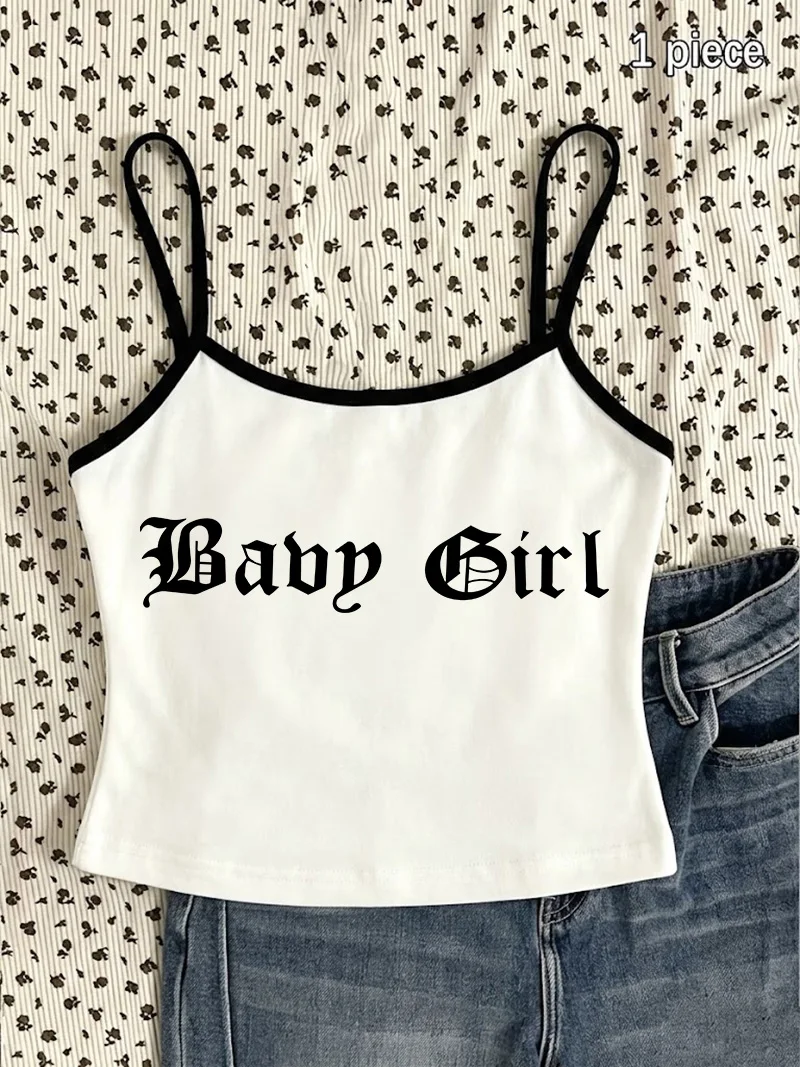 Y2k Chic Girls Letter Print Retro Funny Camisole Top Casual Crop Top Vest 90s Women'S Tank Top Clothes Fashion