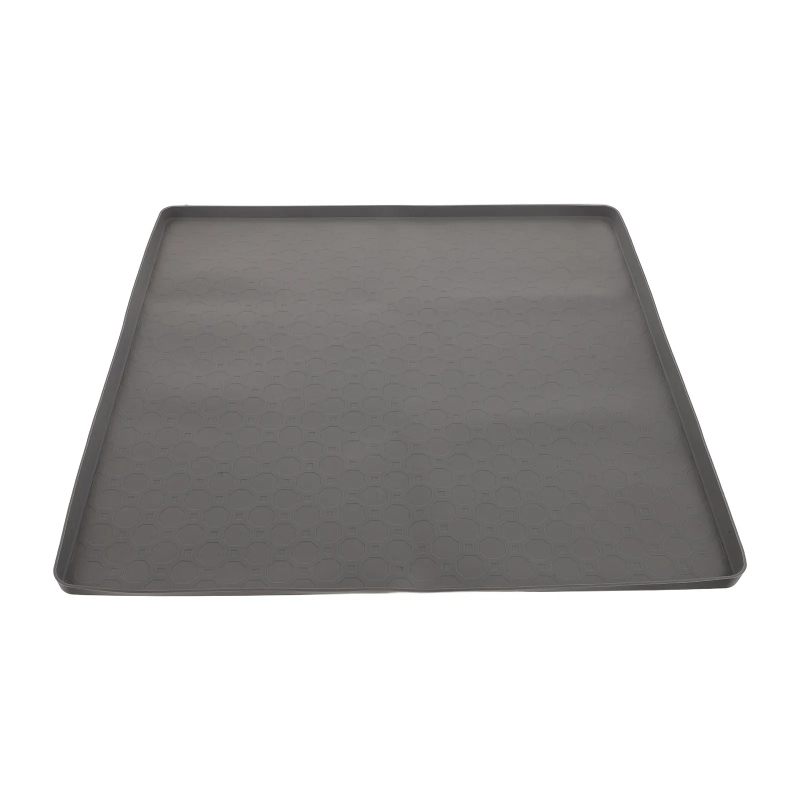 Grey Silicone Trash Can Mat Raised Edge Non Slip Waterproof Under Garbage Can Tray Cornerfit Kitchen Floor Scratch Protection
