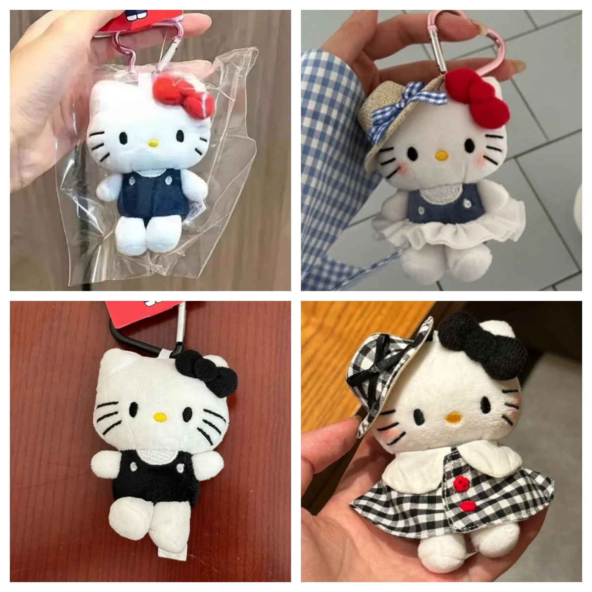 

New style straw hat Kitty plush toy keychain, cute backpack accessory, plush hanging decoration, gift