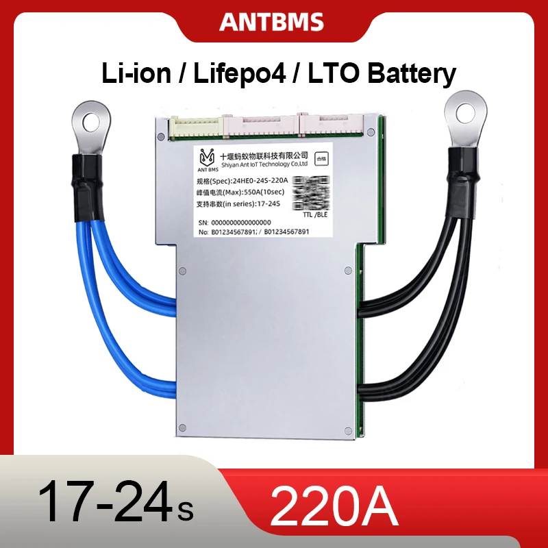 SMART ANT17S-24S BMS continuous 220A 48V 60V 72V Li-ion/LTO/Lifepo4 Battery smart bms Bluetooth Built-in smart balance Peak 550A