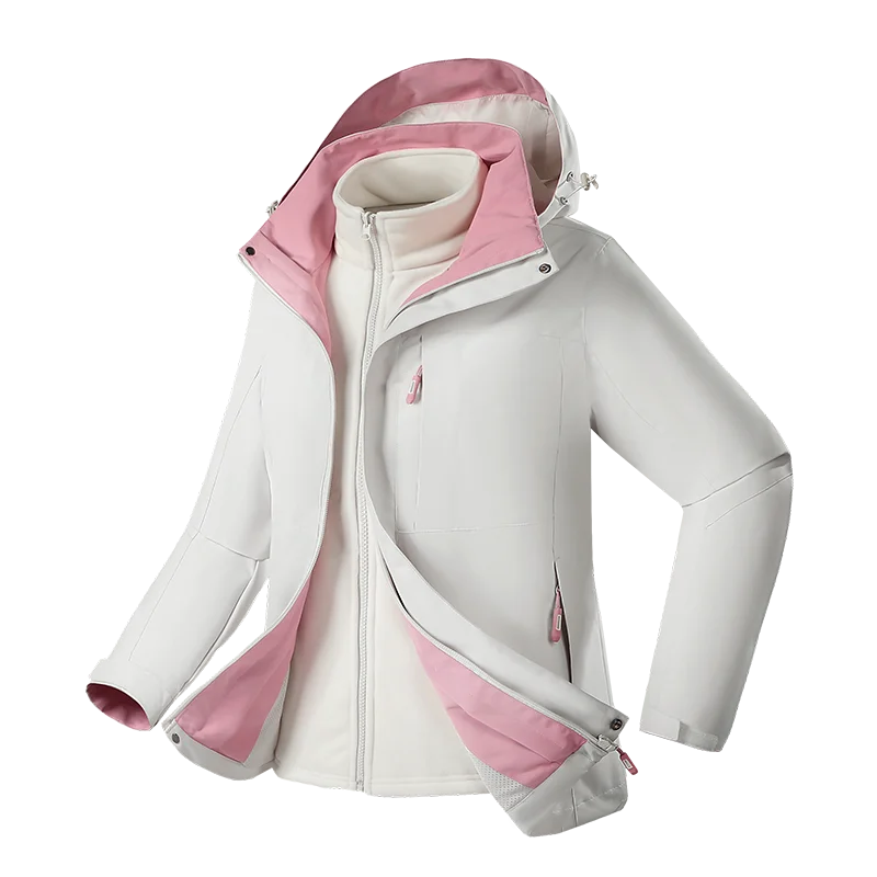 Giacca a vento 3 in 1 pezzo da donna 2025 Giacca invernale e autunnale con cappuccio antivento da esterno Cappotto sportivo staccabile caldo semplice da donna