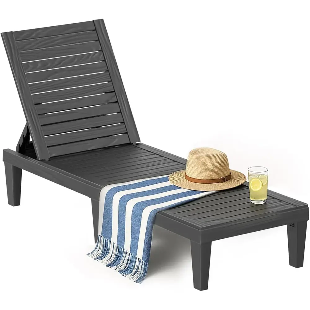 

5-Position Adjustable Resin Chaise Lounge Chairs - UV-Resistant, Waterproof for Outdoor, Pool, Beach, and Patio (Set of 1, Black