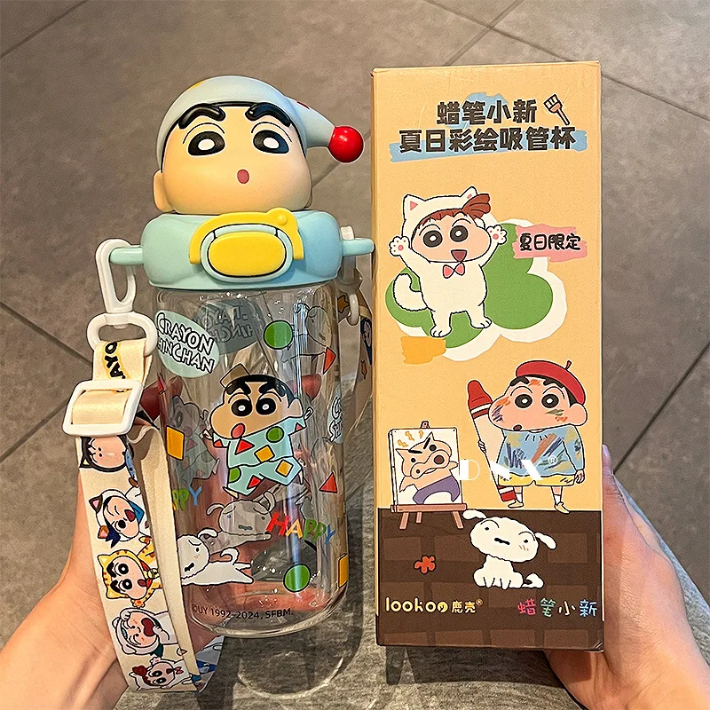 Crayon Shin-chan Cute Cartoon Sakurada Nene 520ML Glass Color Painting Wate Cup Kawaii Periphery Portable Straw Cup Holiday Gift