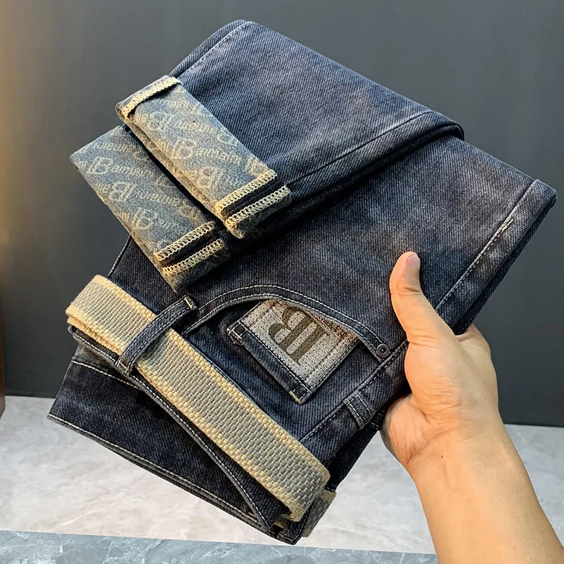 Jeans todo match masculino, calça bonito, roupa de rua casual, elegante, high-end, na moda, novo, 2023