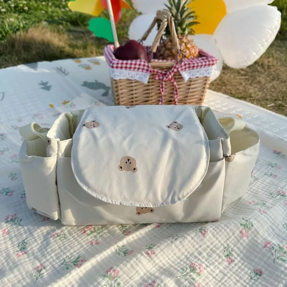 Cartoon Stroller Organizer Bag Bear Multi Pocket Pram Storage Bag Diaper Bottle Mommy Bag Stroller Hanging Bag