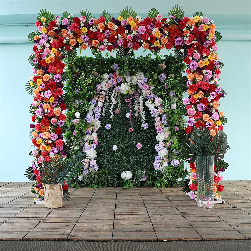 

Wedding Flower Decoration Red Yellow Series Rose Green Leaves Floral Arrangement for Event Party Background Arch Props Decor