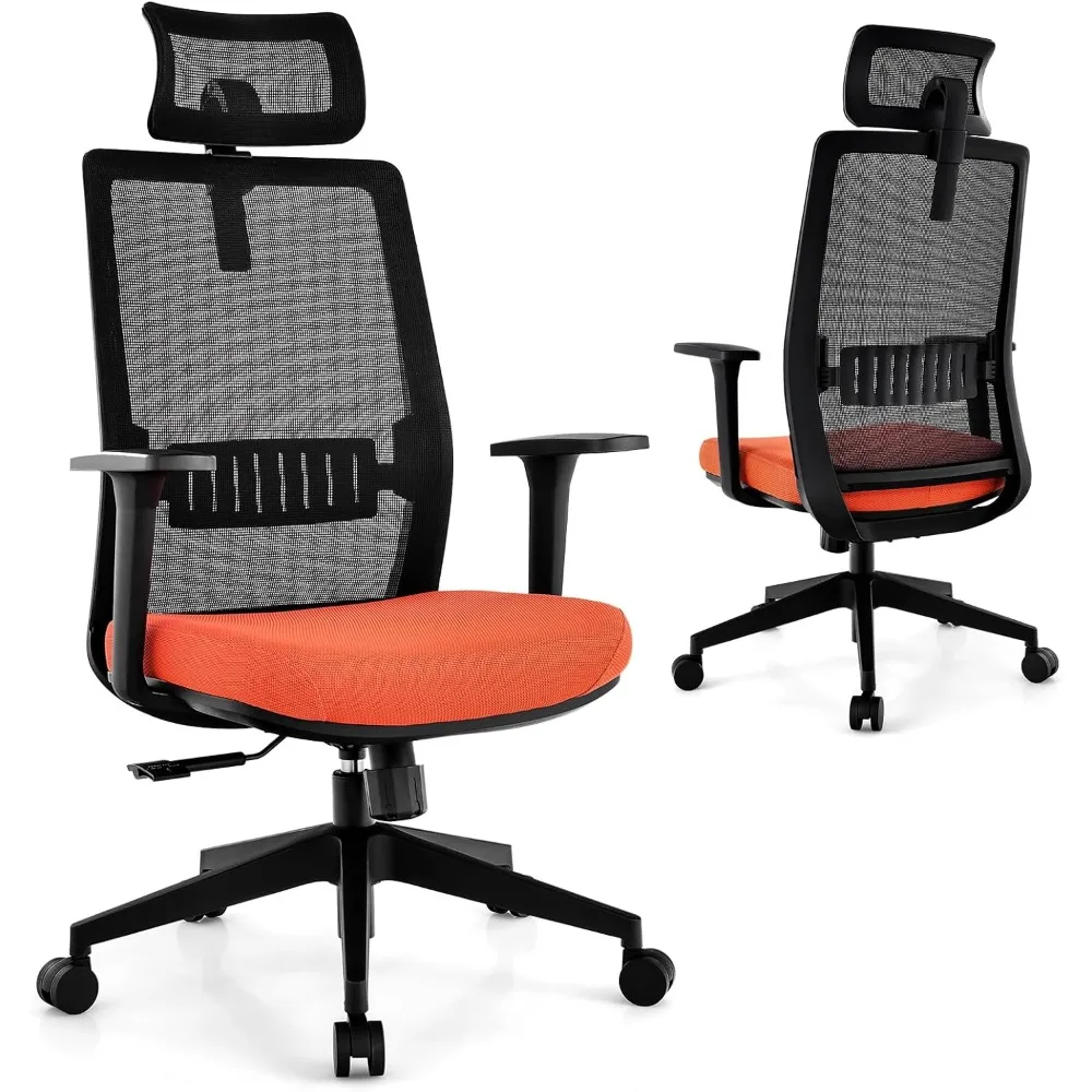 

Big and Tall Office Chair 400lbs, Heavy Duty Ergonomic Mesh Chair with Adjustable Lumbar and 3D Headrest, Wide Orange Seat