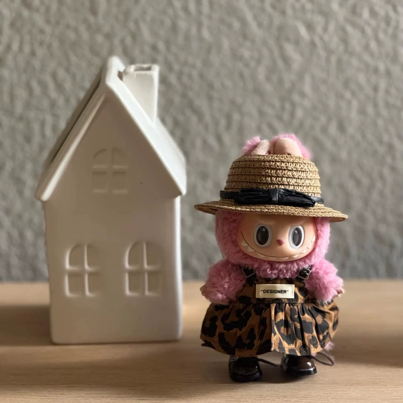 ملابس الدمية الصغيرة إكسسوارات الزي لـ 15-17 سنتيمتر Ropa Labubu و10 سنتيمتر دمية القطن ليوبارد طباعة تنورة قبعة حذاء الملابس