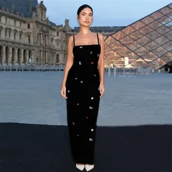 Celebrity Red Carpet Fashion Dress Women Sleeveless Sexy Strap Square Collar Colorful Rhinestones Bodycon Long Bandage Dress