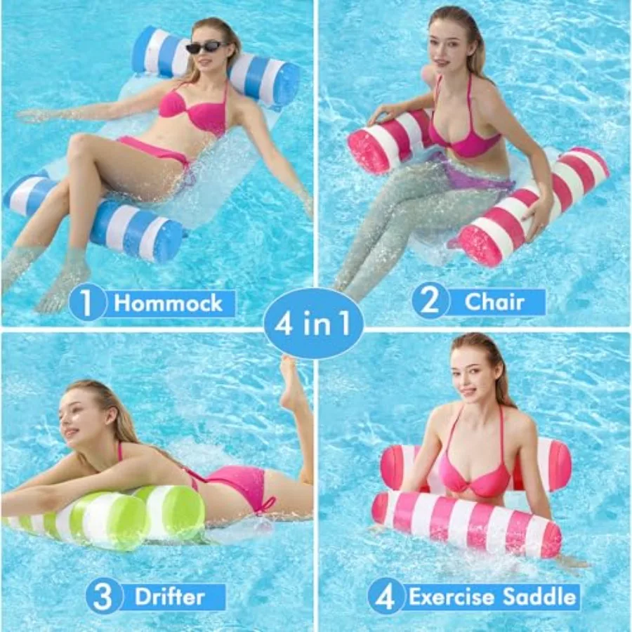 3 PCS Inflatable Hammock Pool Floats, 4-in-1 Water Hammock, Pool Floats Adult Size for Swimming Pool Party Summer Lake Water Fu