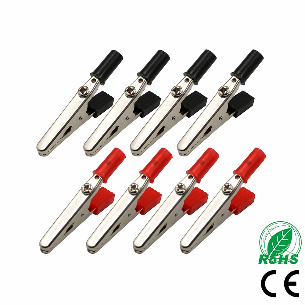 Hot 10pcs 5Red+5Black 50mm Plastic Handle Test Probe Metal Alligator Clips Connector Connect Socket Plug for Battery