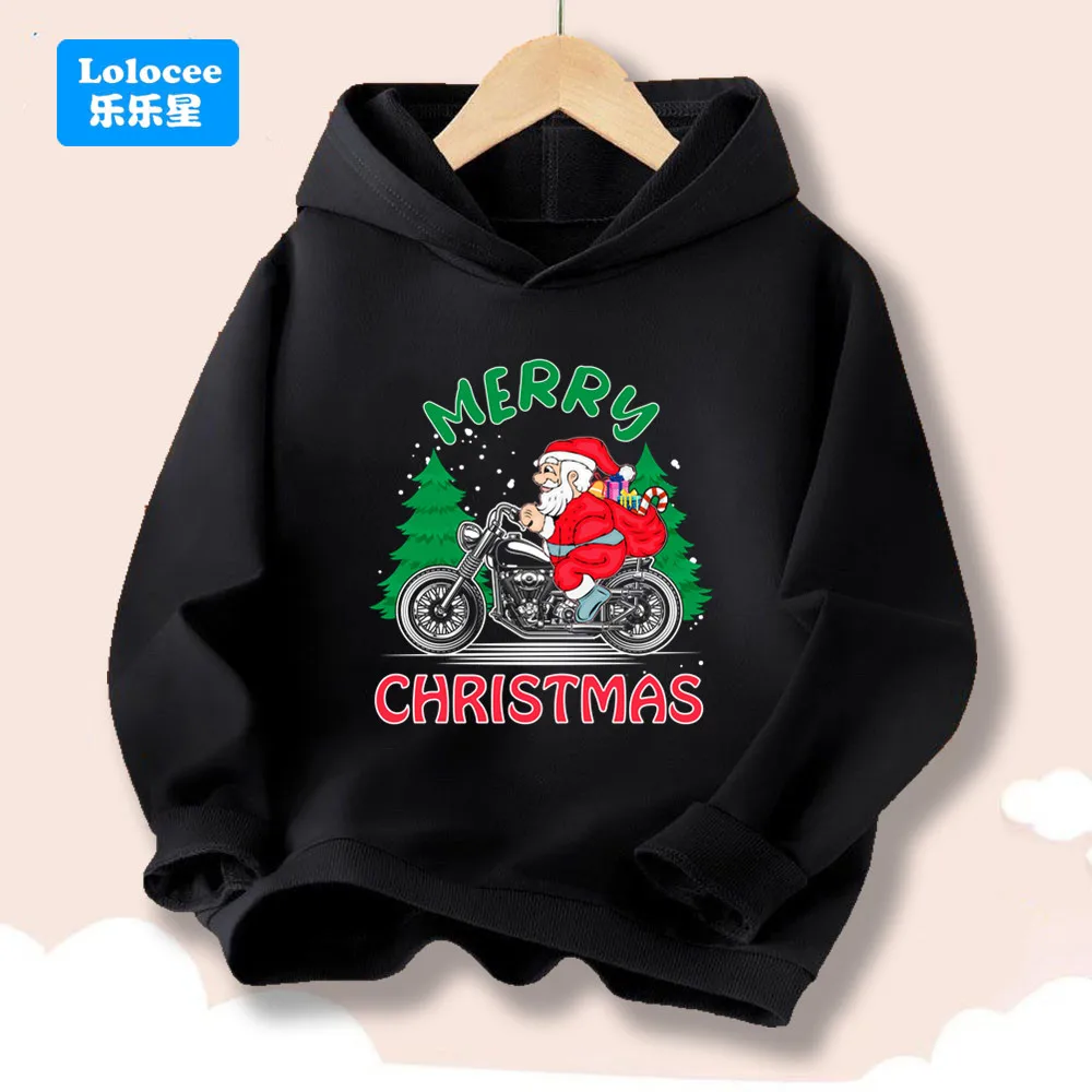 Kinder Frohe Weihnachten Biker Santa Hoodie, Coole Motorrad Santa Print Weihnachten Pullover Kapuzenpullover Lässiges Weihnachtsgeschenk SDLR1