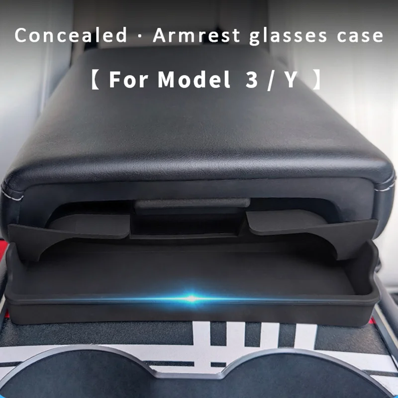 Model Y 2024 Center Control Armrest Glasses Box for Tesla Model 3 2023 Silicone Sunglasses Storage Box Organizer Car Accessories
