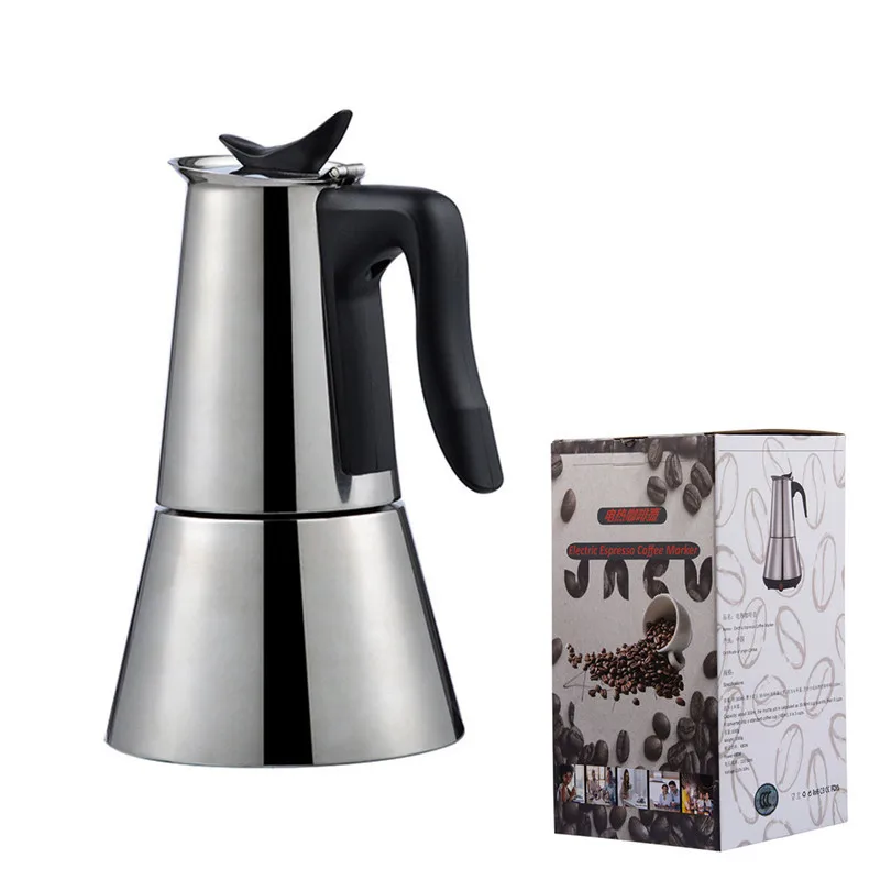 Aço inoxidável elétrico Moka Coffee Pot, Cafeteira Espresso, Espresso italiano clássico, Plug UE, 6 xícaras, 300ml