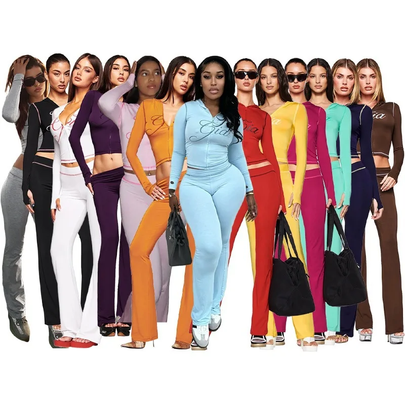 Leopard Polka Zebra Women Clothing Set Outfit 2026 2pcs Long Sleeve Hooody Zipper Tights 20+ Colors wholesale