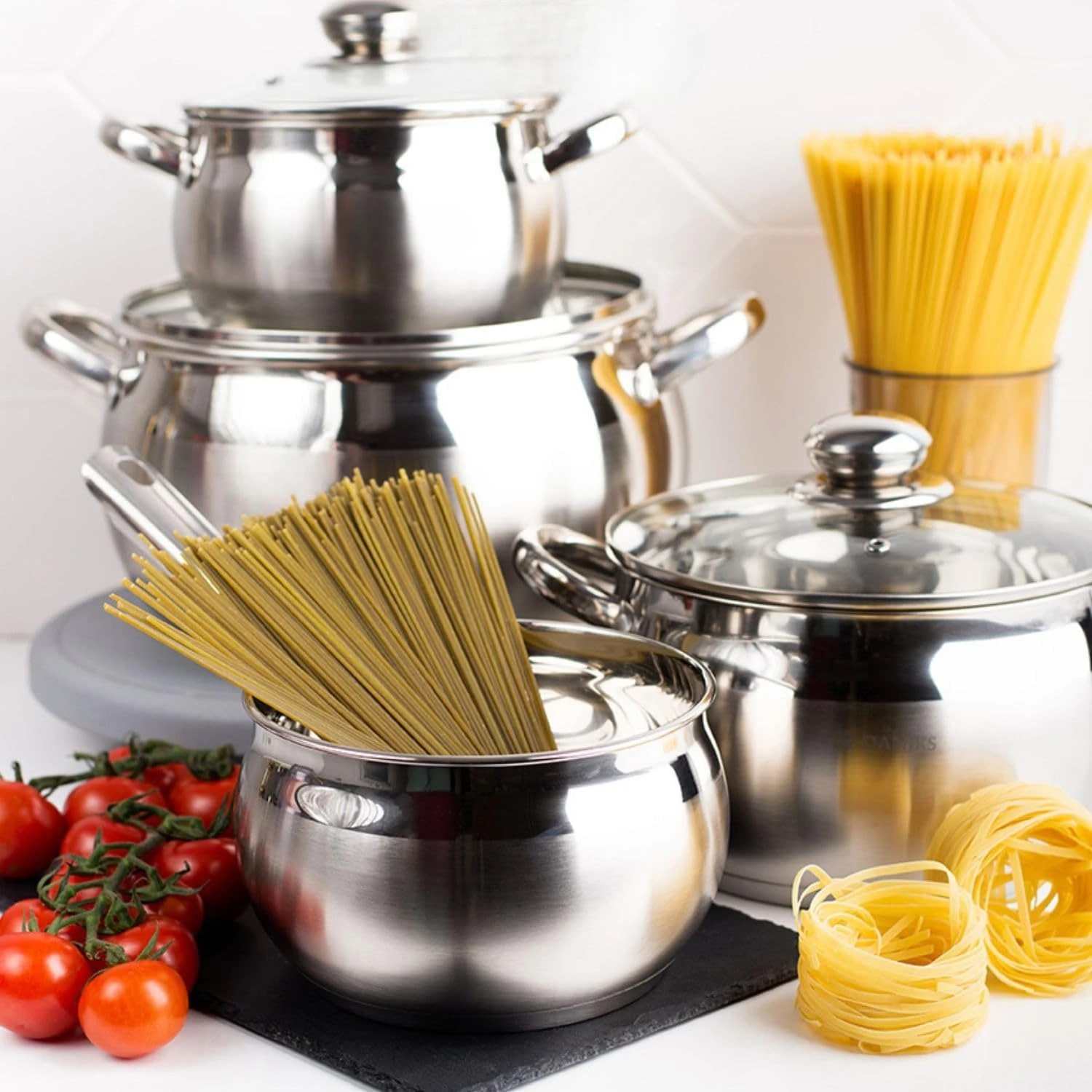 Classic 6-Piece Stainless Steel Induction Cookware Set – Dishwasher Safe Pots with Lids, Measuring Scale, Silver