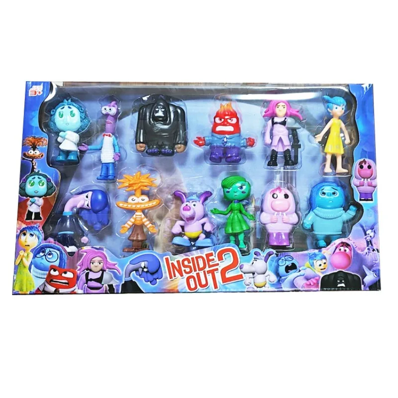 12Pcs/Set Bandai Inside Out 2 Box Action Figure Toy Cartoon Movie Joy Anxiety Anger Sadness Disgust Fear Model Doll Kids Gift