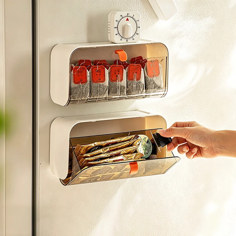 No Drill Wall Mounted Storage BoxCosmetic Organizer Removable Divider Bathroom Kitchen Wardrobe Small Sundries Storage Container
