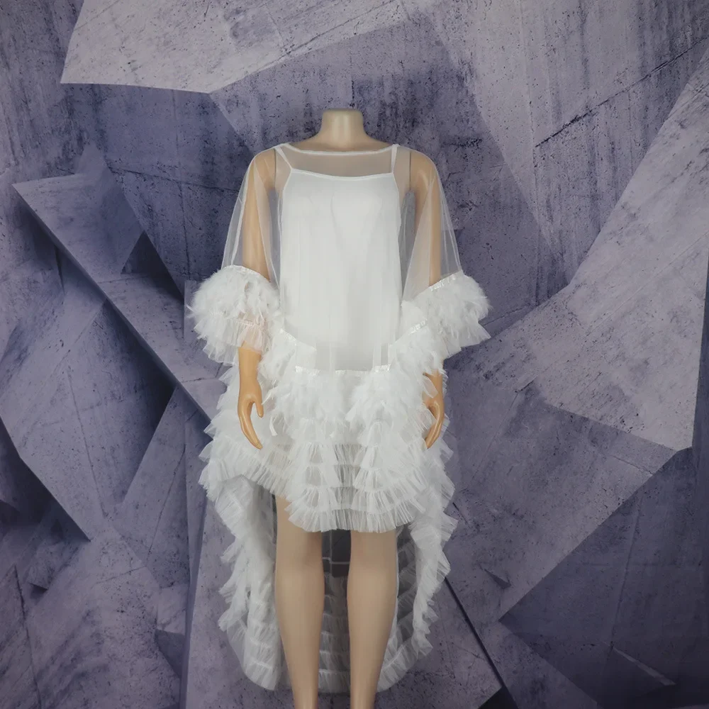 

2025 Women Fashionable African White Black Mesh Patchwork Feather with Suspender Inner Skirt Sexy Gauze Skirt Swan Skirt Dress