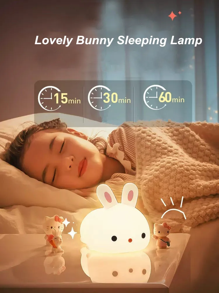 LED NightLights Silicone Rabbit Night Light with USB Charging Colorful Atmosphere Lamp for Children Kids Holiday Gift